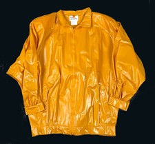 Vtg 80s Kenn Sporn Wippette Dark Yellow Alligator Print Rain Jacket Full Zip M