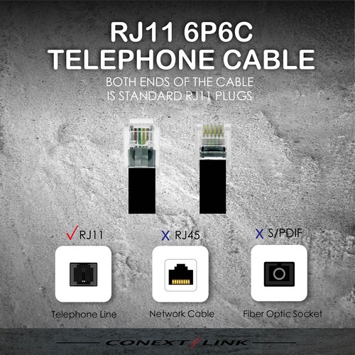 7 stóp RJ11 6P6C Modułowy przedłużacz telefonu Przewód telefoniczny Przewód telefoniczny Przewód Przewód Czarny - Zdjęcie 3 z 9