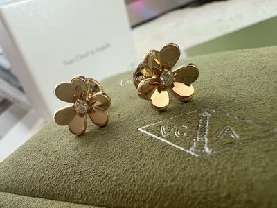 NEW! RARE Van cleef arpels VCA Frivole 18K Yellow Gold Diamond Mini Earrings