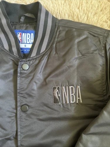 Official Satin NBA Brooklyn Bomber Varsity Snap Jacket Men's Size S Black NWT image 2