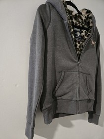Y2K Leopard Faux Fur PINK VS Victoria's Secret Zip Hoodie Jacket Sequin Sz SM.