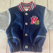 Vintage Disney Baby Mickey Mouse Varsity Jacket 12-18 Months Navy Grey Fleece