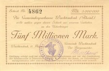 Wachtendonk Gemeinde 5 Millionen Mark 1923 Einrisse weiter leicht gebr. runden M
