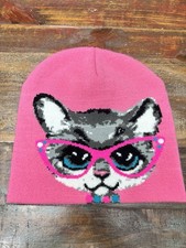Kids Knit Pink Cat Beanie Size 7-16