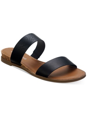 SUN STONE Womens Black Easten Round Toe Wedge Slip On Slide Sandals 11 M