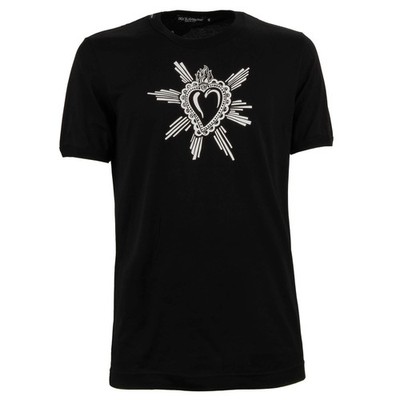 DOLCE & GABBANA Sacred Heart Herz Baumwolle T-Shirt Schwarz Weiß