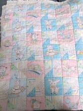 Vintage Handmade Baby Quilt Nursery Rhymes Mother Goose Pastel 38"x50" EUC