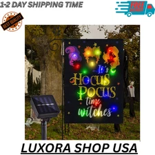 Solar Lighted Halloween Garden Flag It'S Hocus Pocus Time Witches Flags for Gard