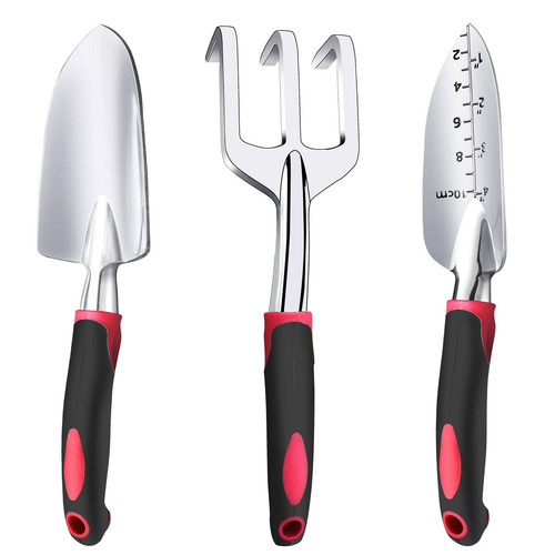 Garden Tool Set 3 Pieces Aluminum Heavy Gardening Kit cherry red 3 pcs