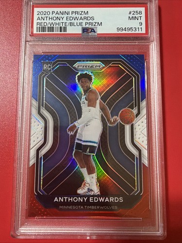 2020 PANINI PRIZM RED/WHITE/BLUE PRIZM #258 ANTHONY EDWARDS ROOKIE RC PSA 9