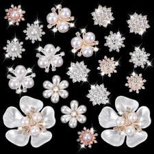 20 PCS Pearl Flower Buttons, Vintage Pearl Brooch for Jewelry Making Alloy Flora