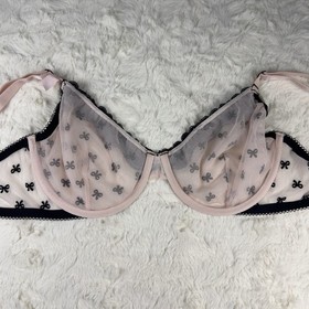Victoria&rsquo;s Secret Tease Pink Black Bow Lace Balconette Unlined Bra 38D NWT