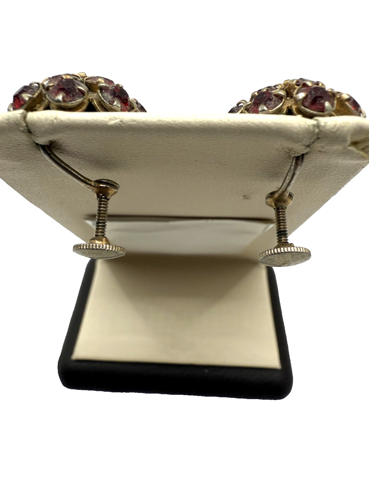 Vintage Ruby Red Rhinestone Cluster Earrings - Mi… - image 5