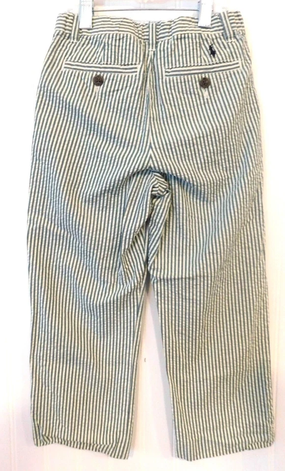 Polo Ralph Lauren Niños Talla 7 Vertical Rayas Seersucker Pantalones Logo Ajustable Cintura Foto 4 de 4