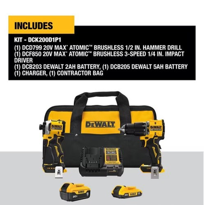 #ad DEWALT 20V MAX 2 Tool Hammer Drill and Impact Combo Kit: DCK200D1P1 $294.25