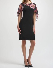 Joseph Ribkoff Floral Chiffon Cape Overlay Dress Size 8