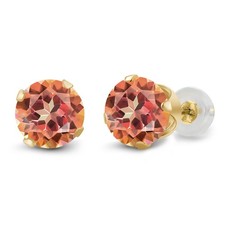14K Yellow Gold Ecstasy Mystic Topaz 4-Prong Stud Earrings For Women 1.90