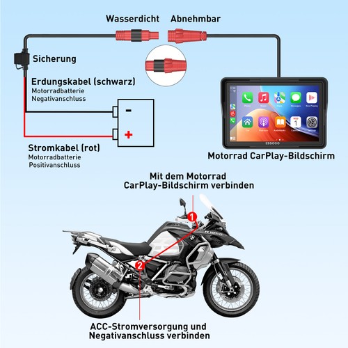 5-Zoll Carplay Motorrad Android Auto Autoradio Wasserdichtes GPS Bildschirm BT - Bild 12 von 14