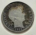 1913 S United States Barber Silver Dime 10 cents coin