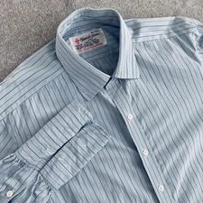 Turnbull & Asser Shirt Mens 16.5 Blue Stripe French Cuff Sea Island Cotton