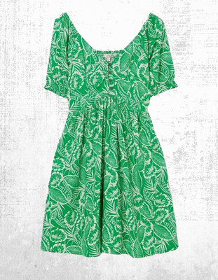 Ex Fat Face Women s Aideen Linen Blend Leaf Dress In Bright Green Mix