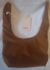 Merit Beauty Signature Cosmetic Makeup Bag Brown Corduroy Tie-Top Pouch NEW