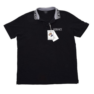VERSACE Polo Shirt Black Medusa Greca Collar Made in Italy Taylor Fit M