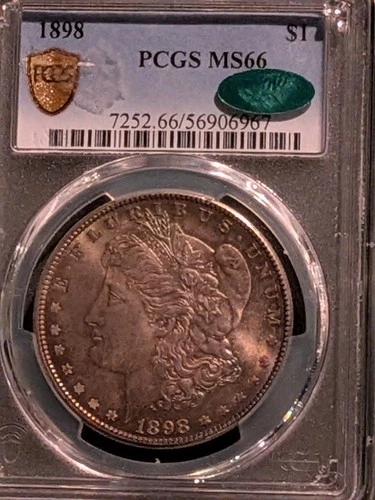 1898-P Morgan Silver Dollar $1 PCGS  MS-66 CAC color rainbow Toned