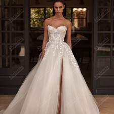Wedding Dresses A Line Tulle Tiered Bridal Gowns Sexy Strapless Backless Robes