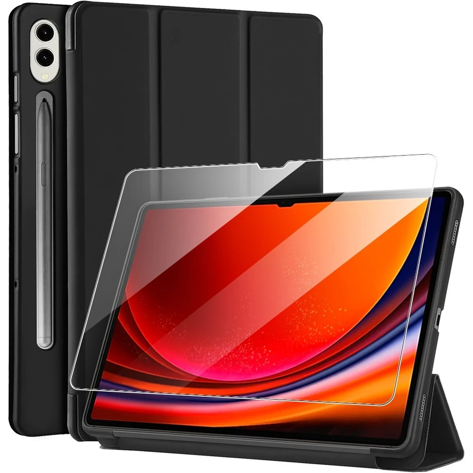 Coque + Verre Trempé pour Samsung Tab A9 Plus S9 FE S10 FE S9 Plus Etui Pliable