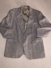 Vintage Harris Tweed Jacket Mens 44 Gray Pure Wool Business Sport Coat USA Made