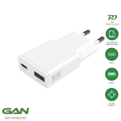 4smarts Netzladegerät PD-Plug Duos Slim 20 W GaN USB-A USB-C Weiß Netzteil NEU