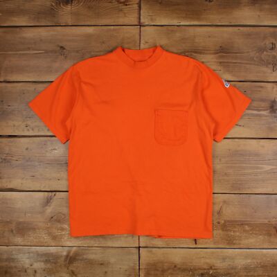 Vintage Blank T Shirt XL USA Made Pocket Bulwark Orange Tee
