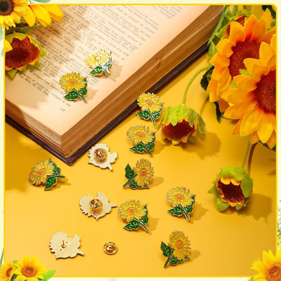 Gold Yellow Sunflower Brooch Pins with Sunflower Thank You Cards and Mesh Dra... - Image 4 of 4
