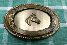 USA made Horse Head Ornate Western Cowboys Oval Vintage Belt Buckle NOS