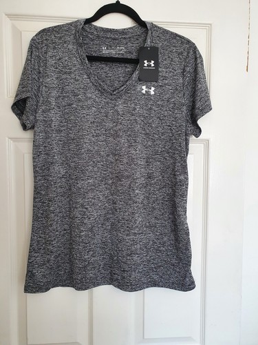 Under Armour Heat Gear Womens Gym Running grey V-Neck Top T-Shirt Size - X Large - Picture 2 of 8