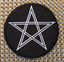 Star Pentagram Black White Embroidered Patch Iron on Sew On US Shipping witch