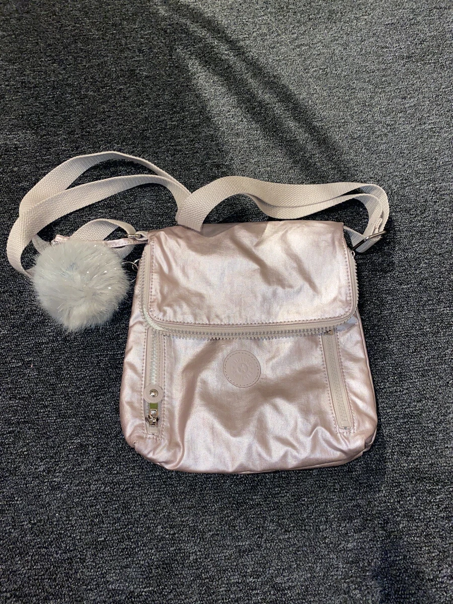 Kipling Aynela Metallic Pink Cross Body Handbag Bag Used Pom