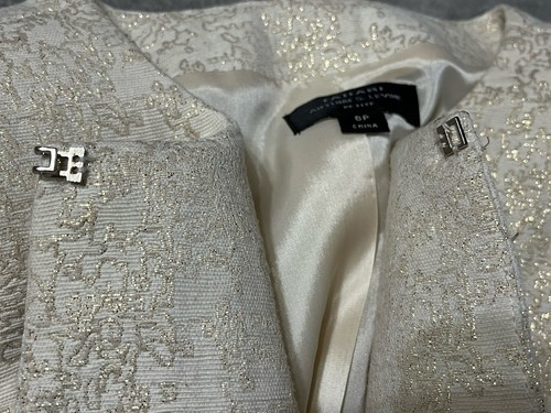 Tahari Jacquard 2 Piece Dress Suit Formal Jacket Set Pailette Beads Metallic 8P - Picture 12 of 18