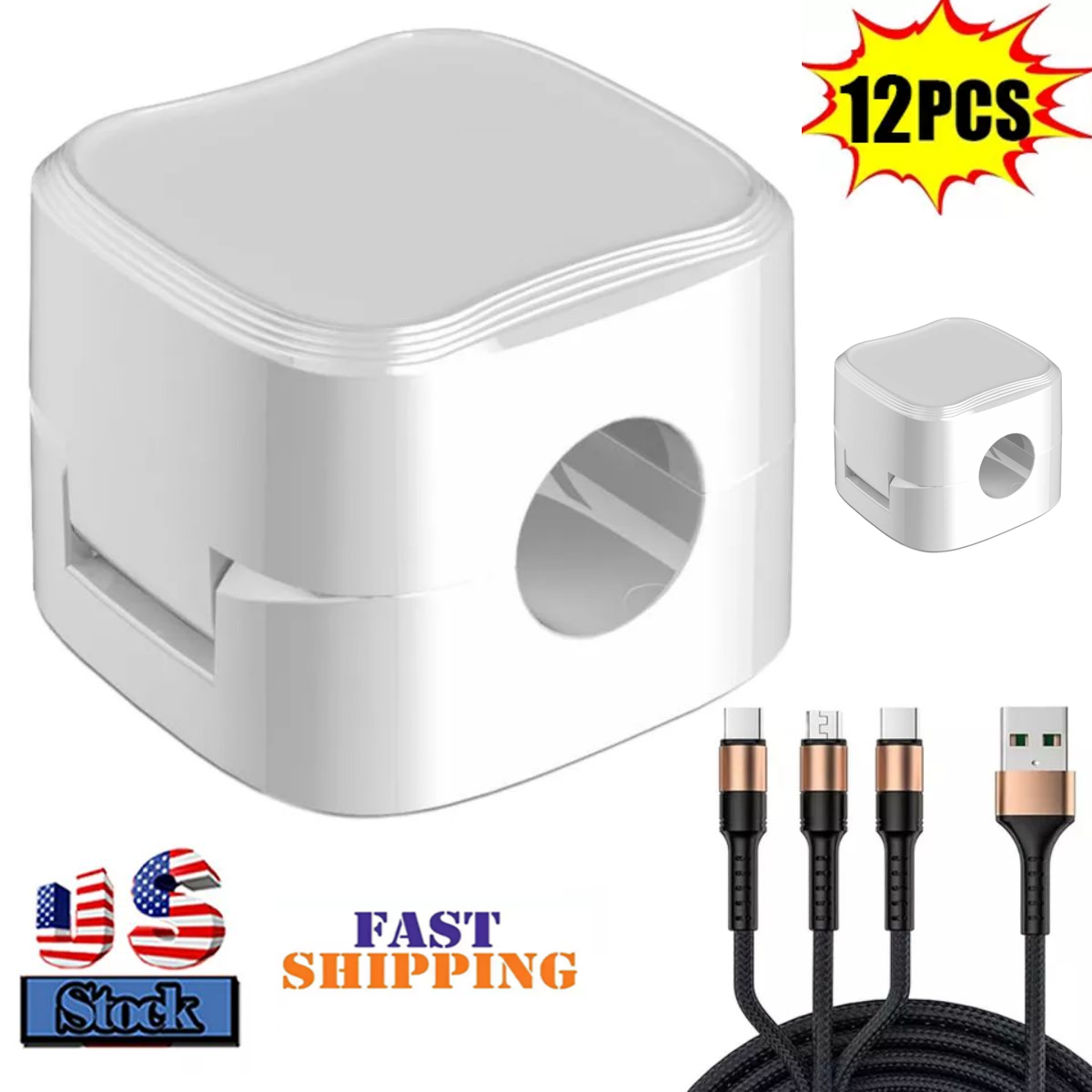 12 Pack Magnetic Cable Clips [Cable Smooth Adjustable] Cord Holder White NEW