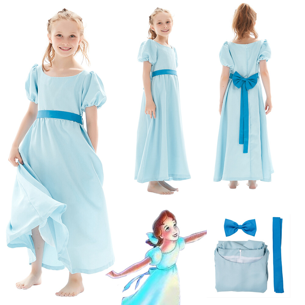 Peter Pan Wendy Darling Disfraz de Halloween Azul Cielo Vestido Traje Niño y Adulto