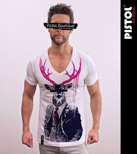 V neck STAG SUIT shirt \u0026 TIE T-shirt | eBay