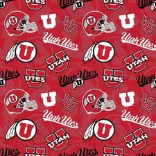 University of Utah Utes Cotton Fabric Tone on Tone Print-By the Yard