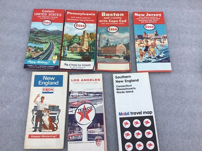 Lot Of 7 Vintage Travel Maps, ESSO, Exxon, Mobil, Texaco