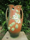 Roseville 15" Floor Vase White Rose 1940s Double-Handled