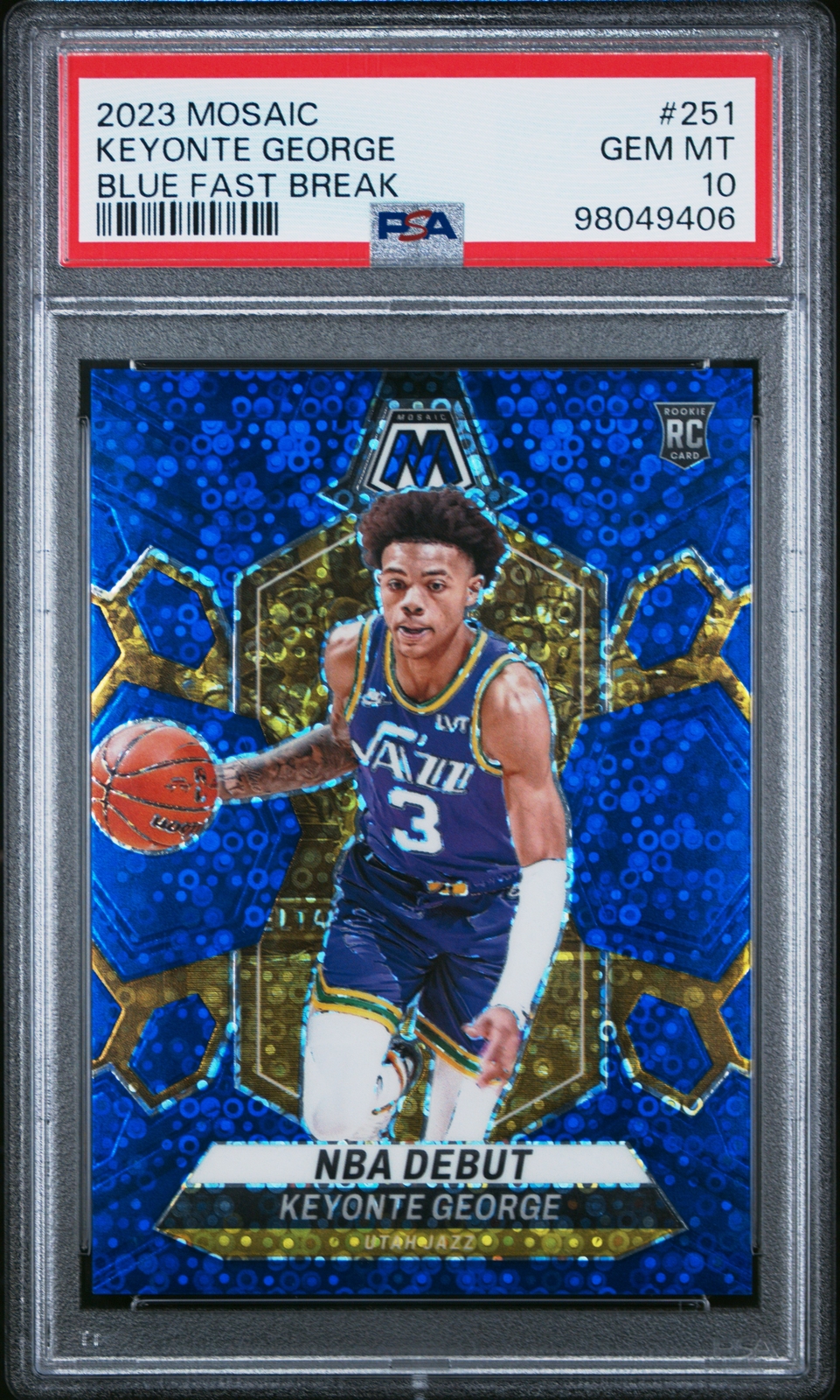 Keyonte George 2023 Panini Mosaic Blue Fast Break Prizm /85 #251 PSA 10 Rookie