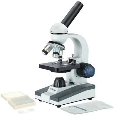 AmScope 40X-1000X Kabellos Schüler Mikroskop Metall Fine-Focus 25 Prepared Slide