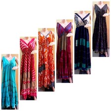 Wholesale Lot of 10 PC Indian Women Dress Free Size Maxi Assorted Silk Dress