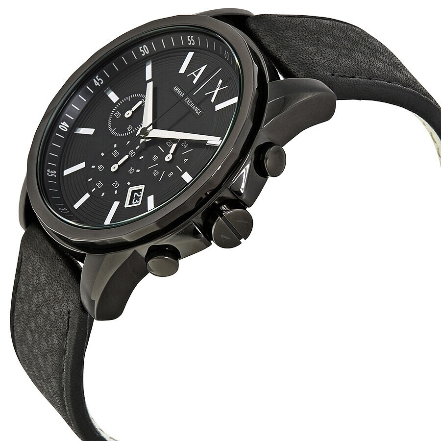 Armani Exchange Men's Black Leather Stainless Chronograph Watch