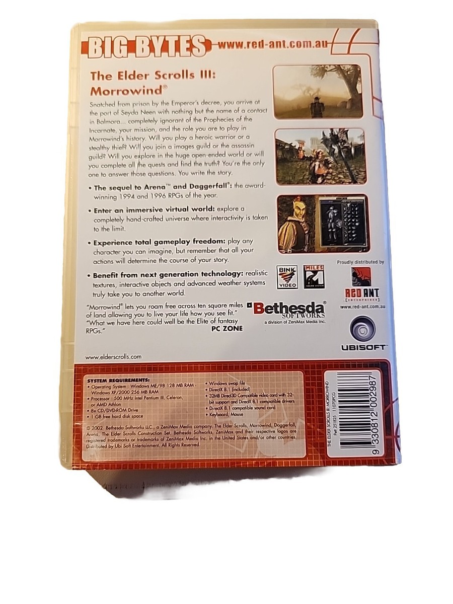 The Elder Scrolls III 3 - Morrowind (PC CD ROM Game) M15+ 2 Disc